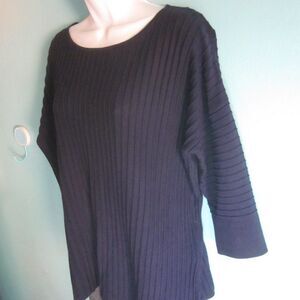 Kinross Women Size L Navy Blue Cotton Sweater Ribbed Knit Dolman Sleeve Pullover